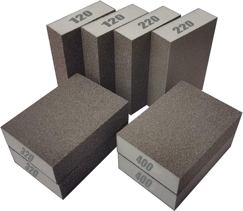 SACKORANGE 8 PCS Sanding Sponge Assortment, 2 PCS Each of 120 220 320 400 Grit -Coarse Medium Fine Hand Sanding Block Sandpaper Sponge for Metal Wood-Working Home Cleaning Drywall - Image 1
